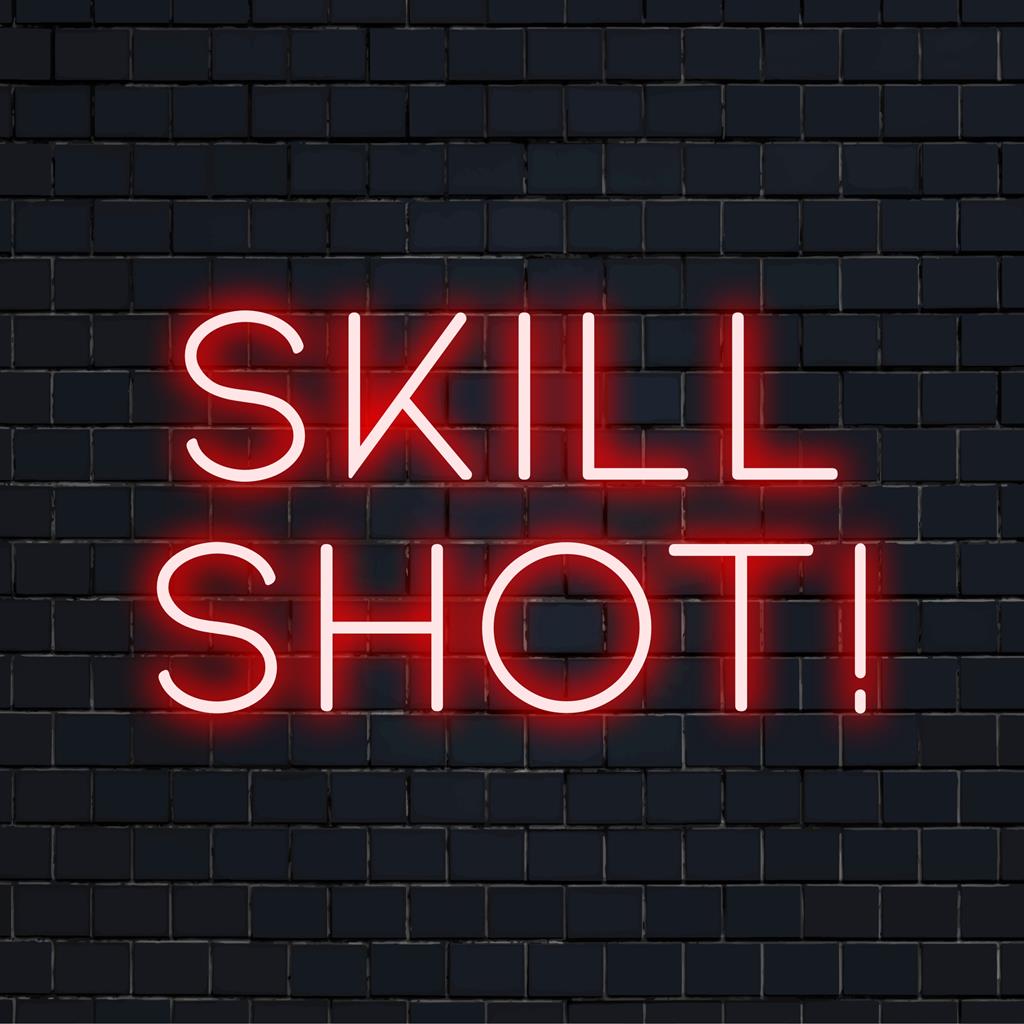 Skill Shot! LED sign with vibrant custom design, ideal for unique neon decor and personalized lighting artistry.