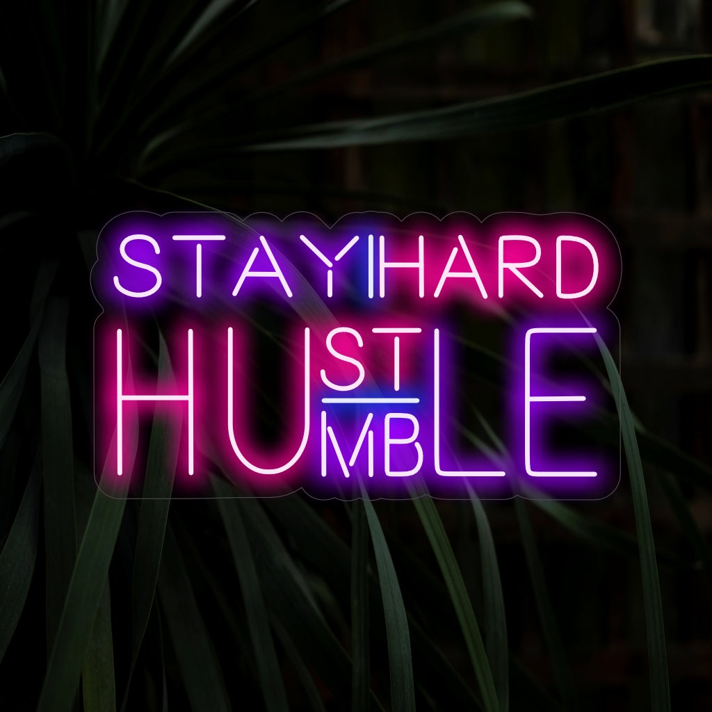 "Stay Humble Hustle Hard Neon Sign" radiates motivation with its glowing mantra, creating an atmosphere that encourages both humility and hard work in your space.