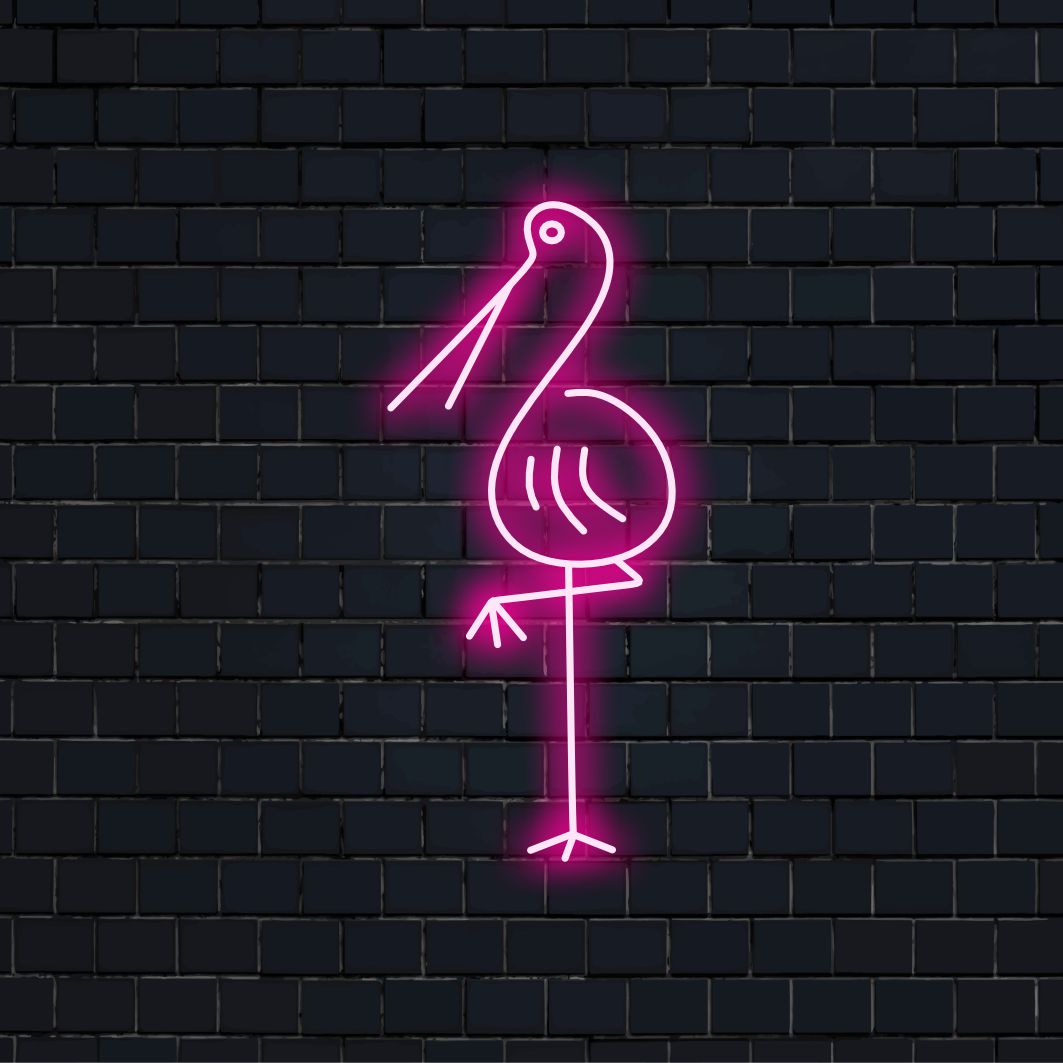 „Stork Neon Sign” adaugă farmec și simbolism cu silueta sa grațioasă, aruncând o strălucire blândă care celebrează frumusețea acestor păsări iconice în spațiul tău.