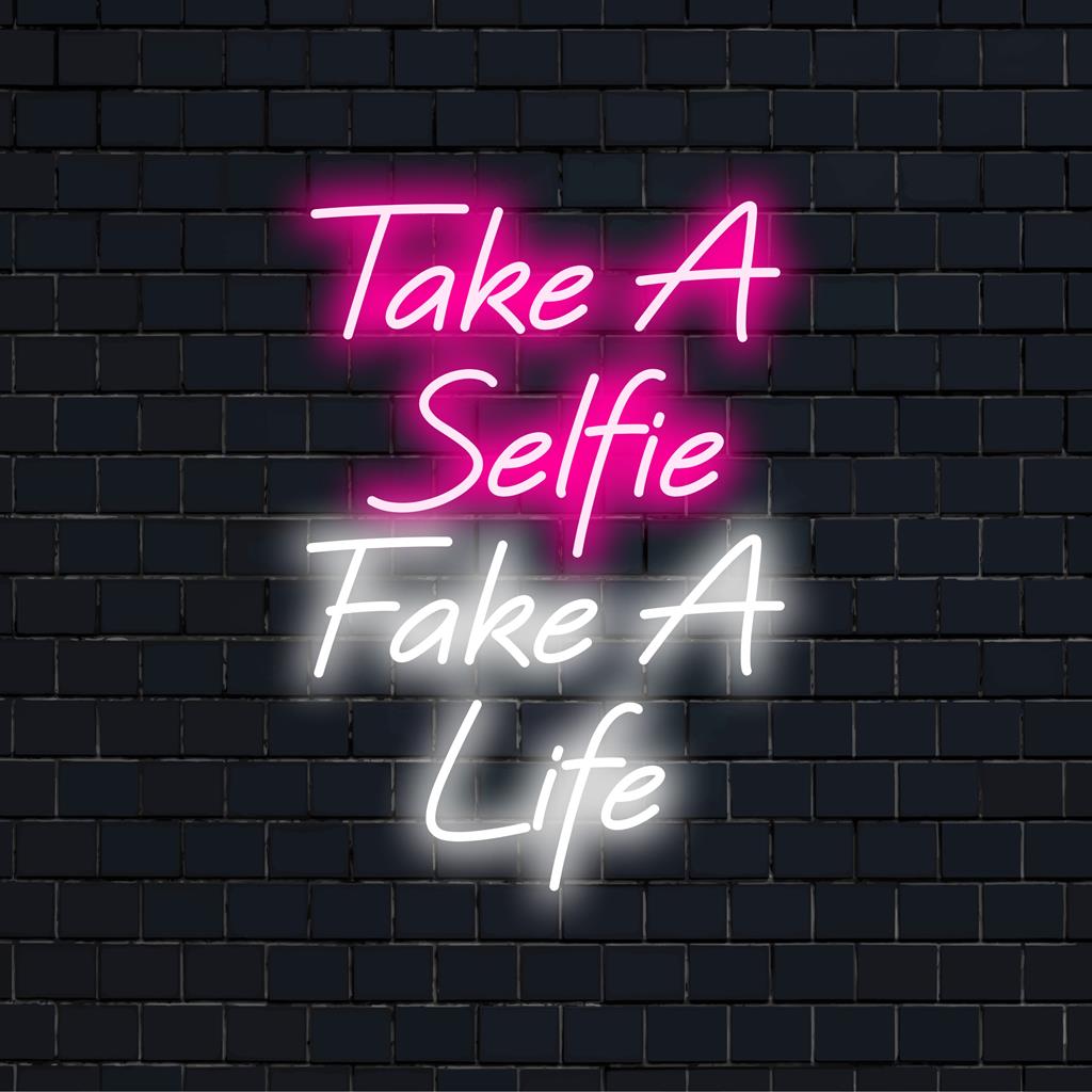 Živahni Take A Selfie Take A Life dizajn LED neonskih reklama izrađen po mjeri, savršena neonska tekstualna umjetnost i svjetlosni dekor.