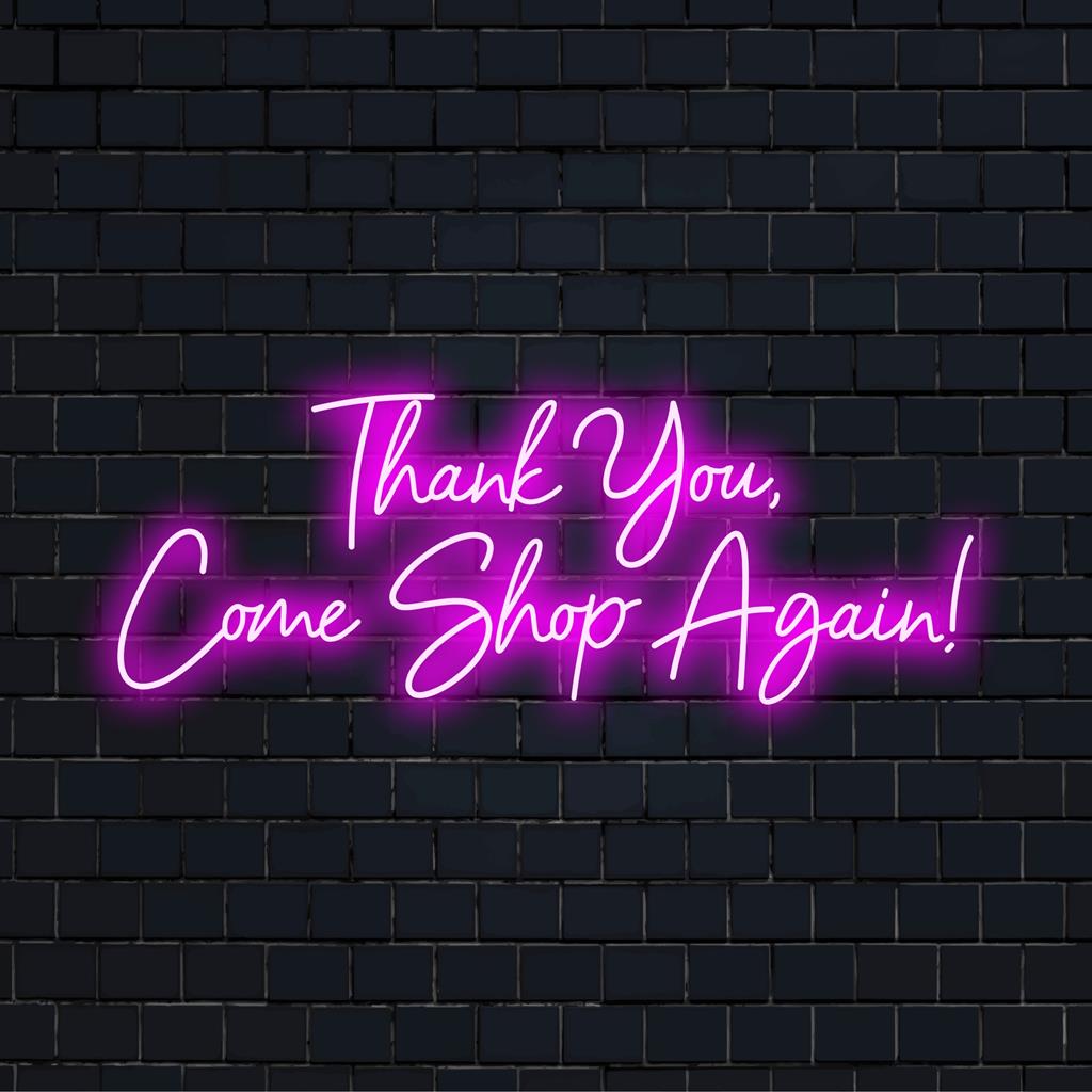 Προσαρμοσμένη πινακίδα νέον LED που διαβάζει Ευχαριστούμε, Ελάτε να ψωνίσετε ξανά! με ζωντανά φώτα, ιδανικό για διακόσμηση βιτρίνας.