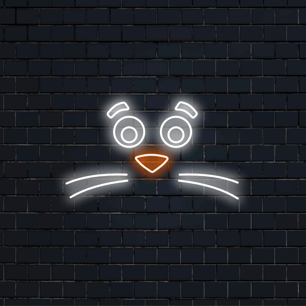 „Az állat arca bajuszos neonreklámmal” játékos dizájnjával szeszélyessé varázsolja, és olyan mókás fényt varázsol, amely humort és karaktert kölcsönöz terének.