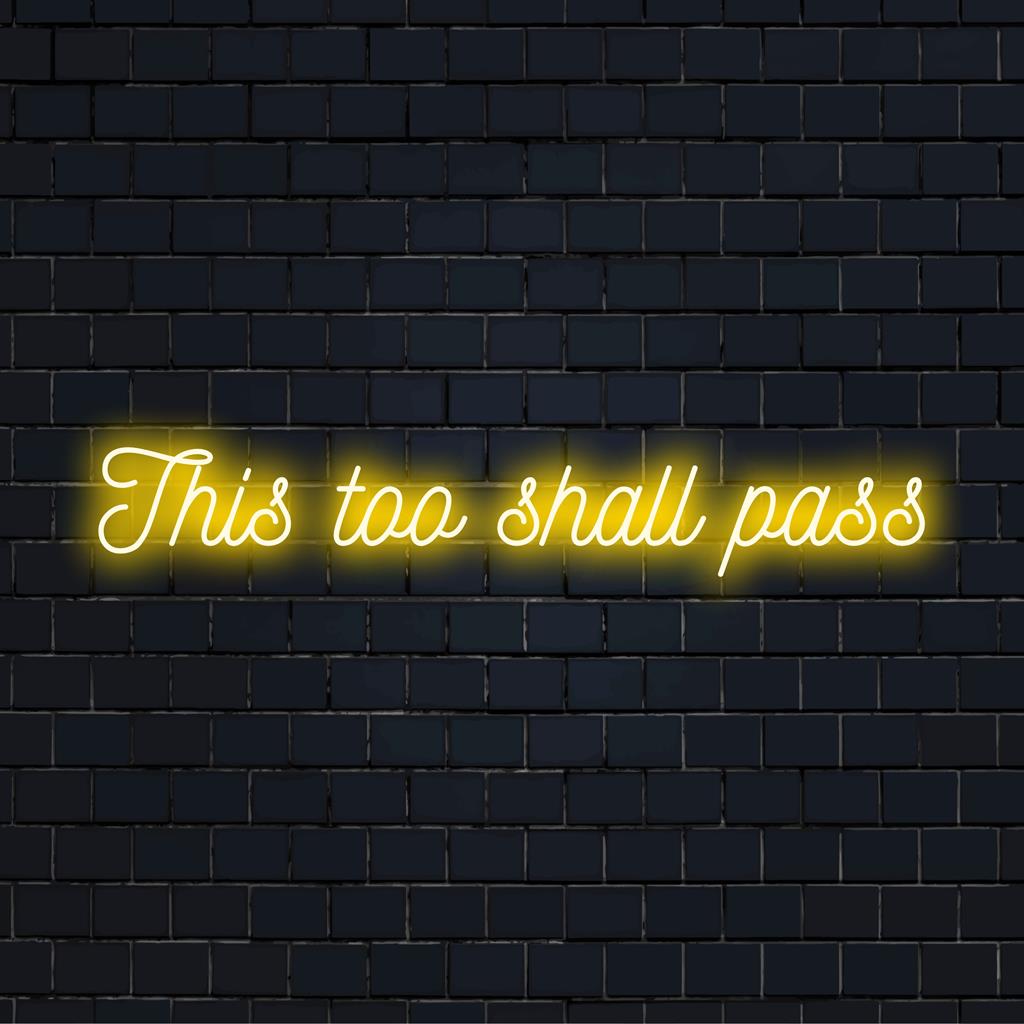 El elegante letrero de neón LED personalizado This Too Shall Pass irradia inspiración, perfecto como arte de cita de neón y decoración de pared edificante.
