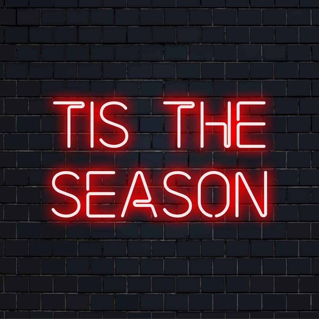 Un'insegna al neon a LED personalizzata con la scritta "Tis The Season", perfetta per aggiungere un tocco natalizio al tuo spazio. Decorazione luminosa al neon.
