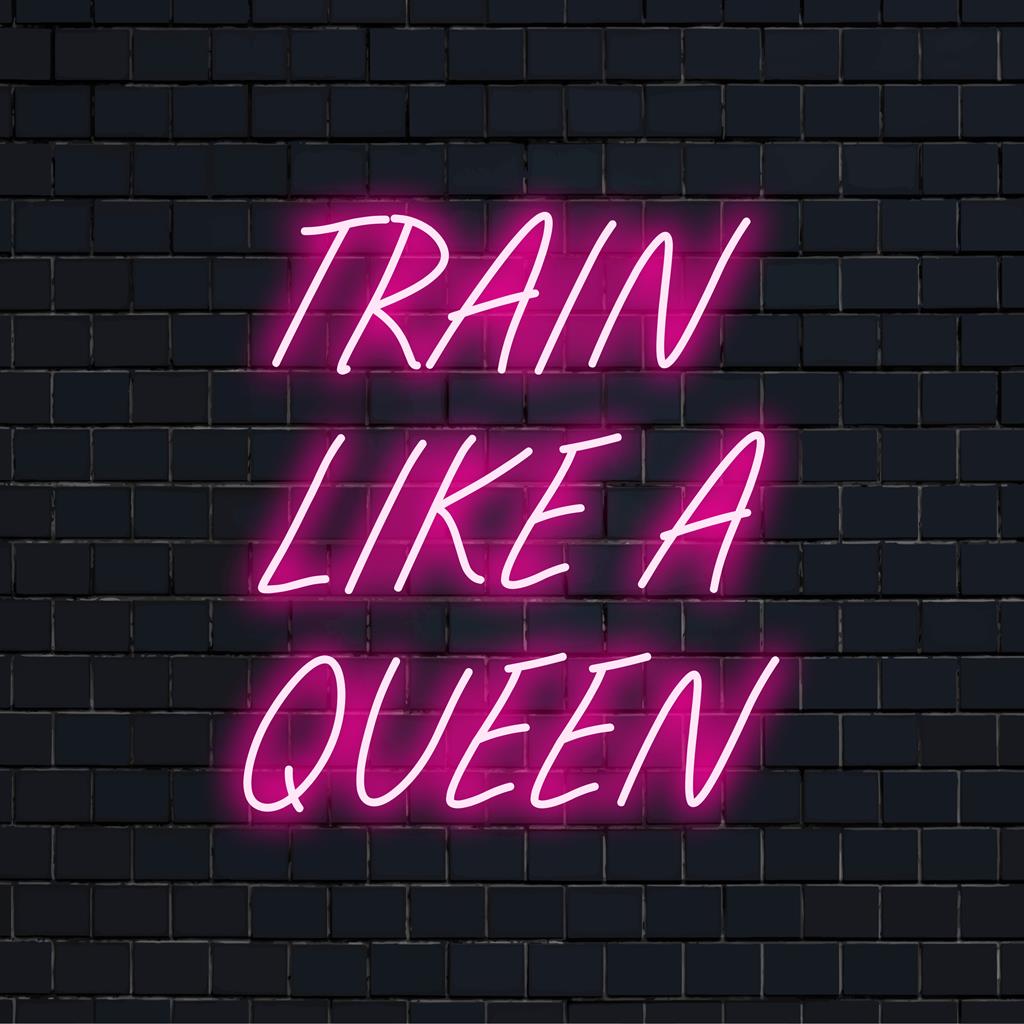 Προσαρμοσμένη πινακίδα νέον LED με ανάγνωση Train Like A Queen, ιδανική για κινητήρια διακόσμηση νέον, εμπνευσμένους χώρους γυμναστικής.