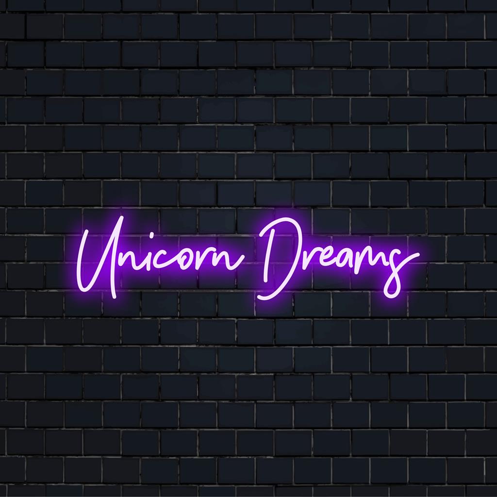 Vibrant Unicorn Dreams LED neon sign; features mystical neon art for whimsical decor – custom LED magic piece.