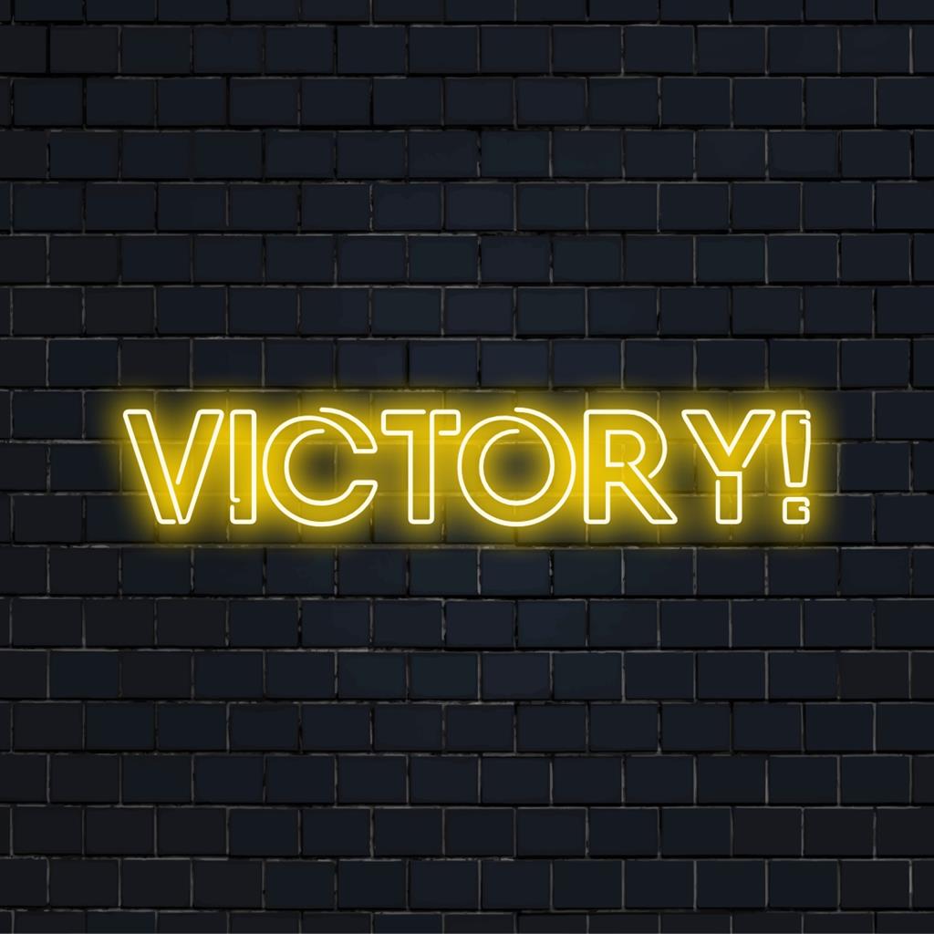 LED neon sign with the word Victory! in bold script, shining bright as a personalized neon statement piece.