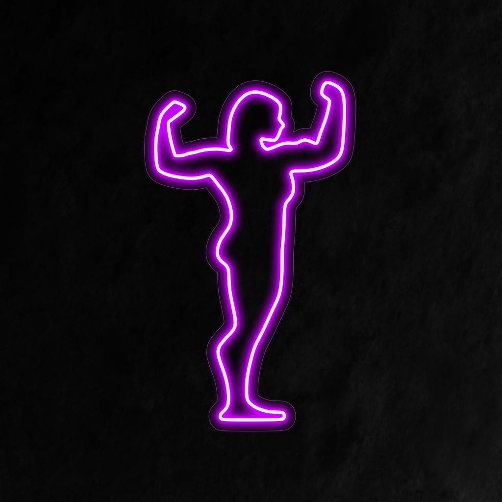 „Woman Athlete FleXing Neon Sign” întruchipează puterea și rezistența cu strălucirea sa dinamică, celebrând atletismul și împuternicirea în spațiul tău.