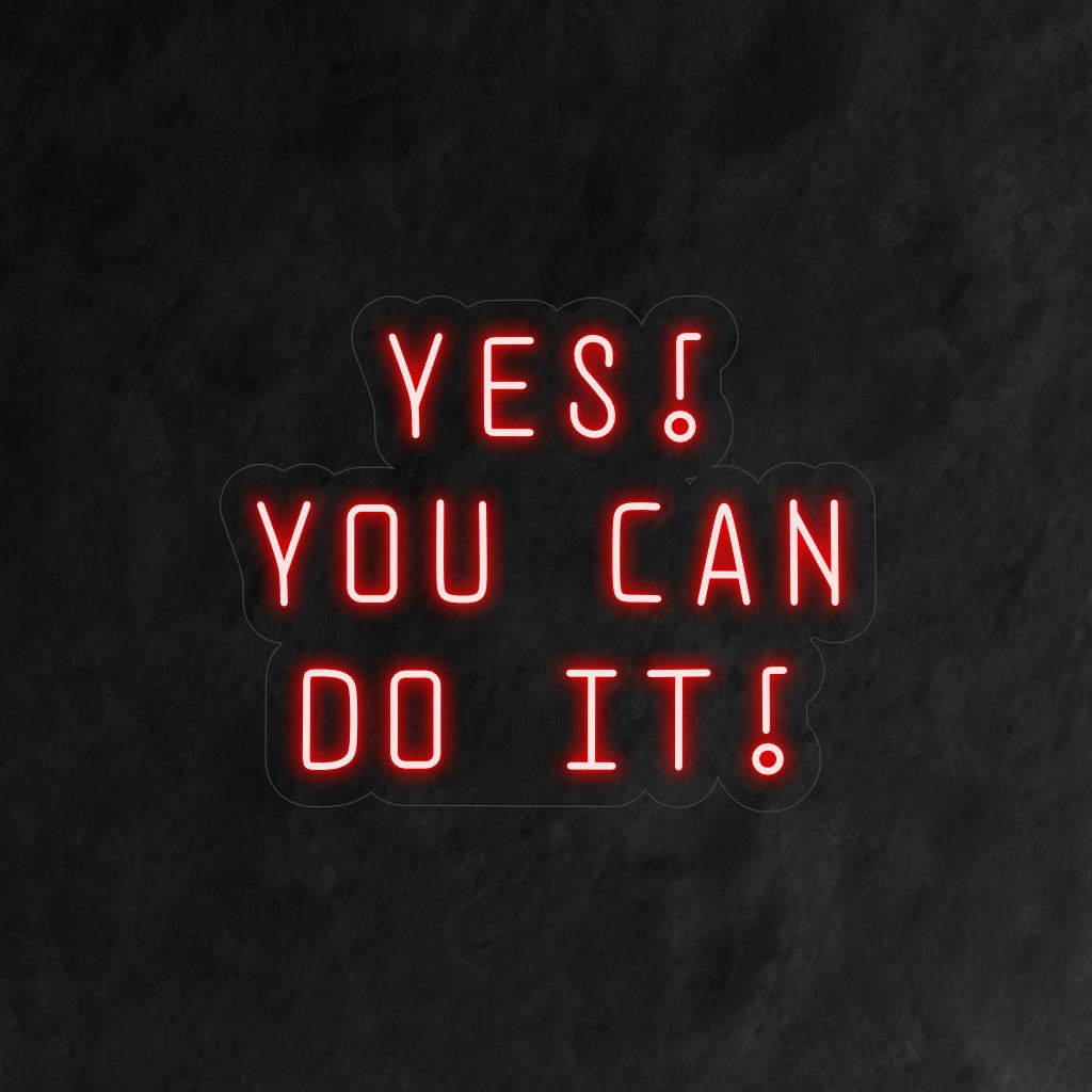 Το "Yes You Can Do It! Neon Sign" παρακινεί με την ενθαρρυντική του λάμψη, δημιουργώντας μια θετική και αναζωογονητική ατμόσφαιρα που εμπνέει εμπιστοσύνη και αποφασιστικότητα στον χώρο σας.