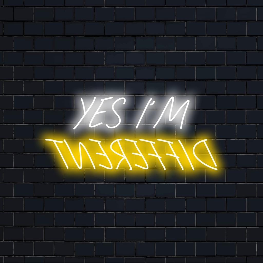 Ano, jsem jiný, na zakázku vyrobený neonový nápis LED; živé neonové textové umění, jedinečný dekor neonového světla; ideální pro vlastní nápady neonové nápisy.