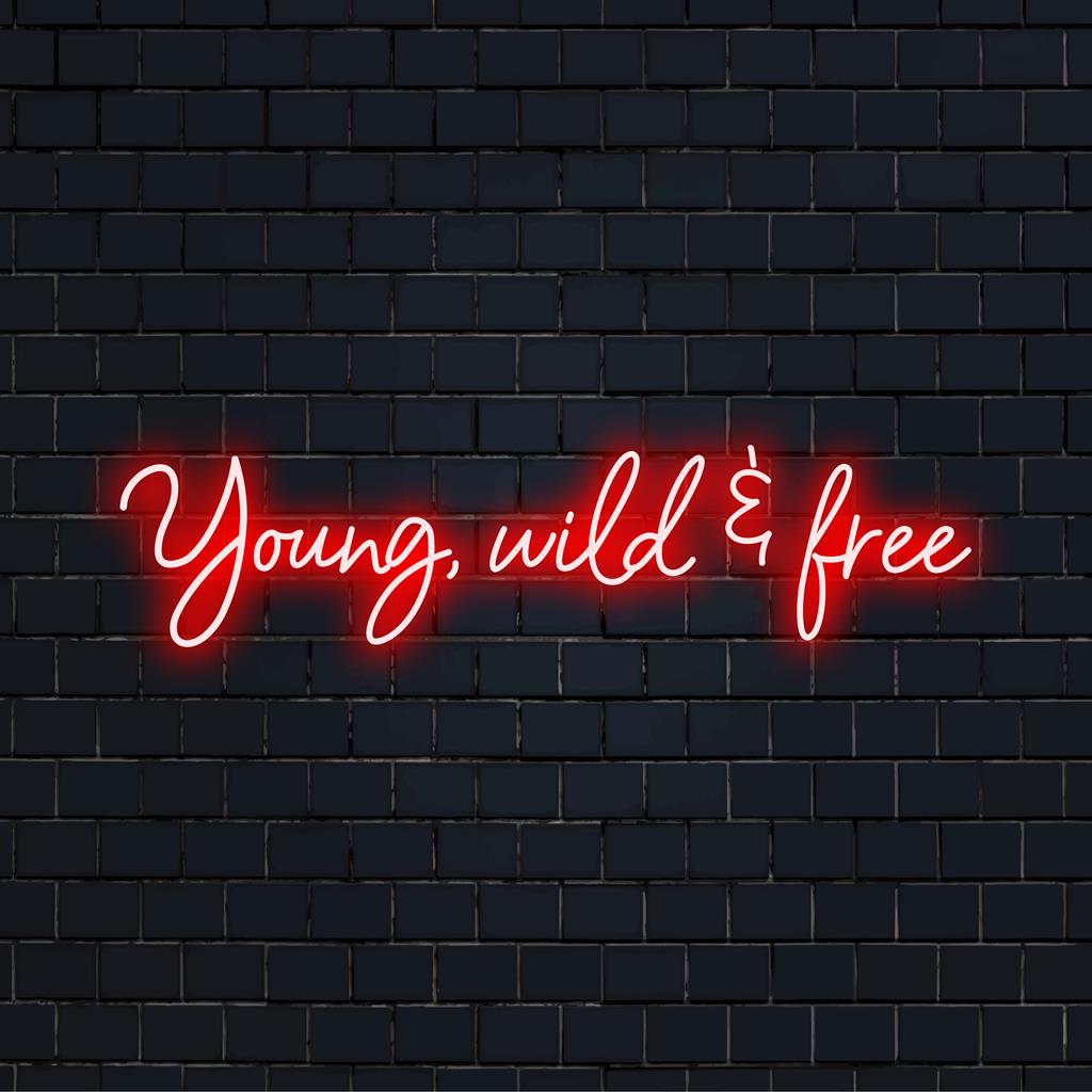 Insegna al neon a LED con scritta "Young, Wild Free", perfetta per decorare le pareti con luci al neon e dare un tocco di energia a qualsiasi spazio.