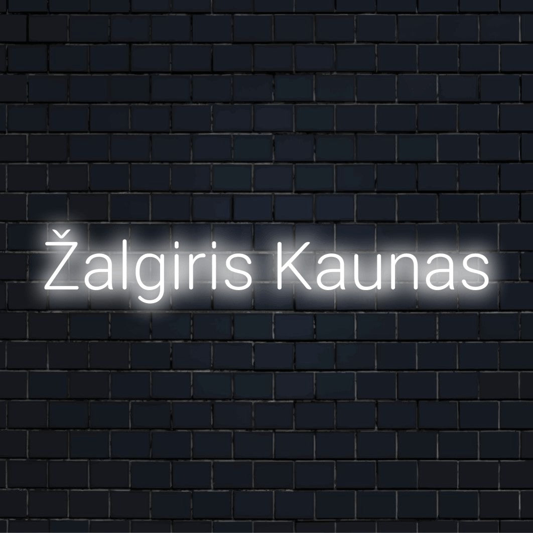 Algiris Kaunas LED Neon Sign, bright LED glow on dark brick background