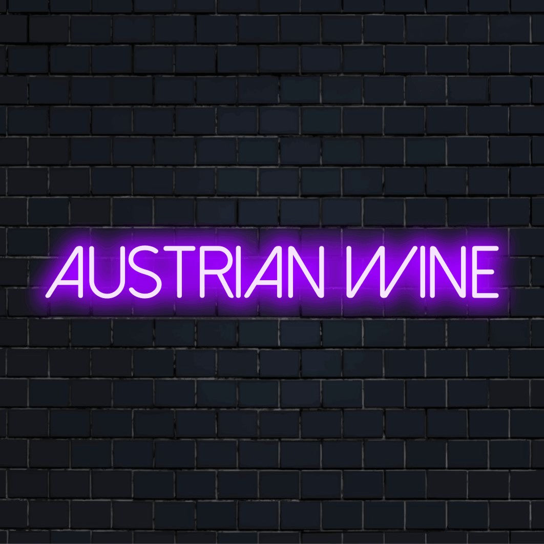 Austrian Wine LED Neon Sign, neon text light against black brick wall