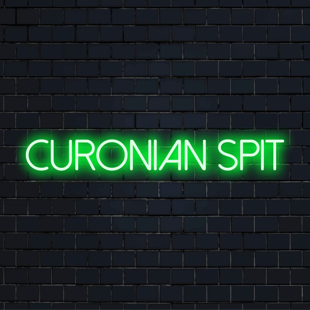 Curonian Spit Neon Sign, neon text light against brick backdrop