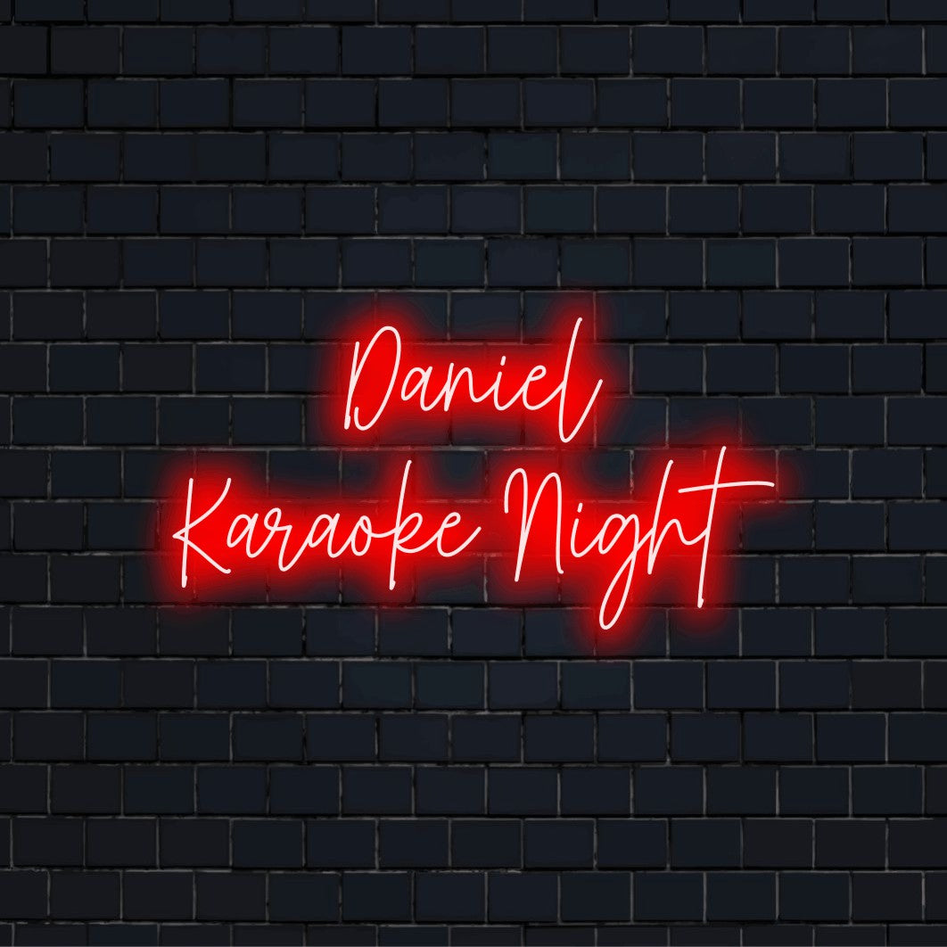 Daniel Karaoke Night Custom Name Neon Sign, soft neon glow against black brick wall