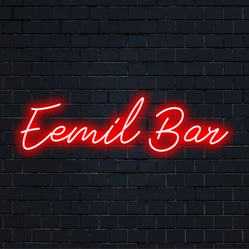 Eemil Bar Personalized Neon Light with glowing wall decor on dark brick wall