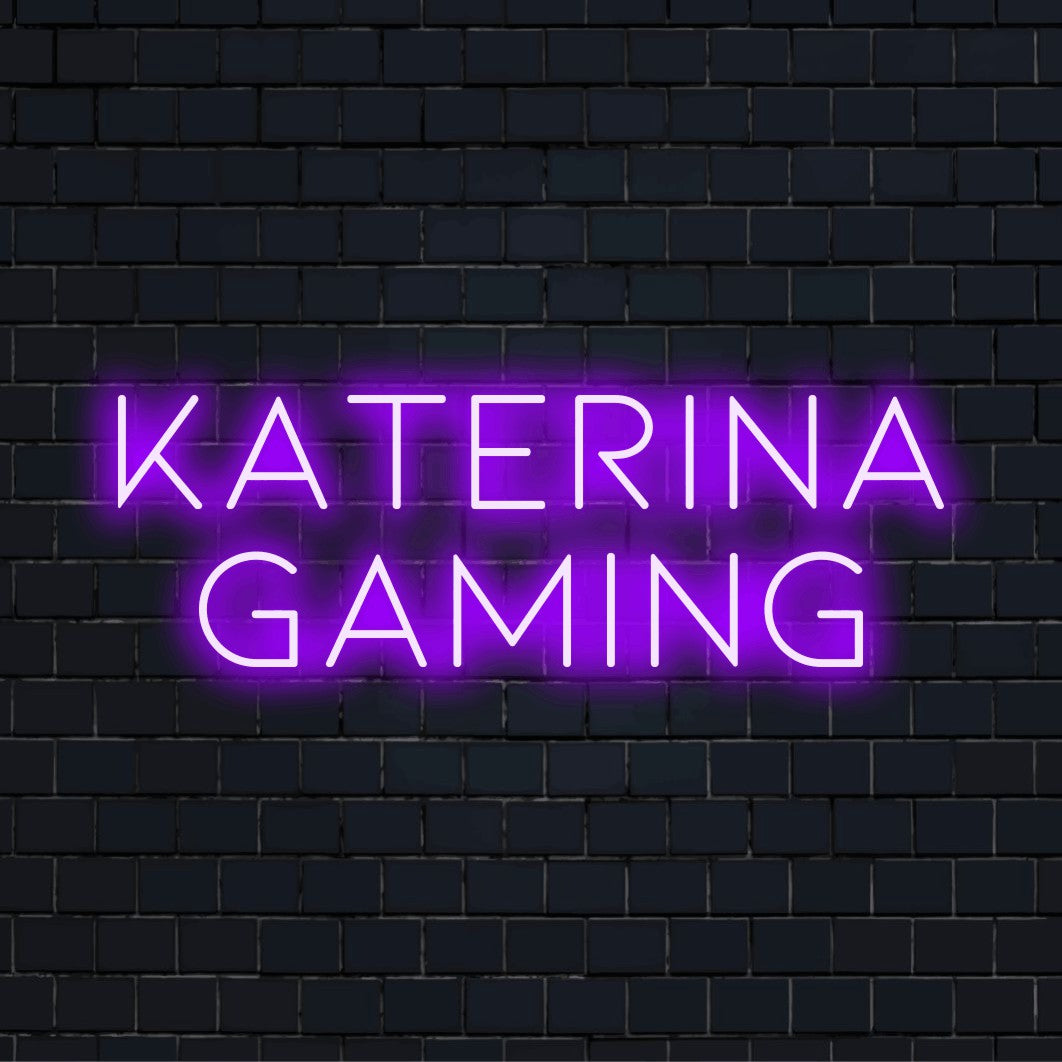 Katerina Gaming Personalized Neon Light with bright LED glow on black brick background