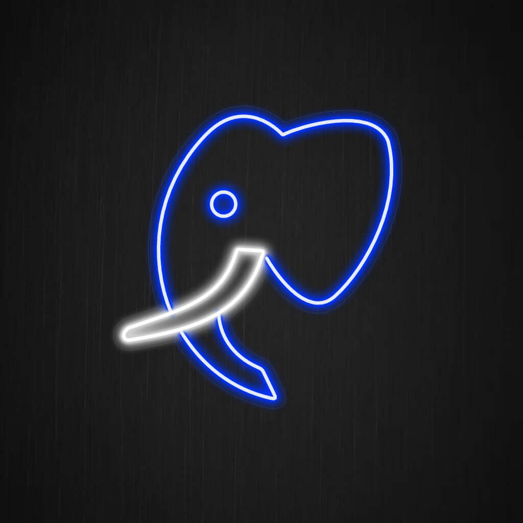 Μια κομψή και μινιμαλιστική ταμπέλα νέον που απεικονίζει τη σιλουέτα ενός ελέφαντα.