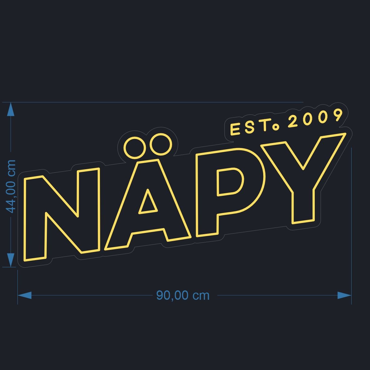 Näpy – räätälöity neonkyltti 90 × 44 cm