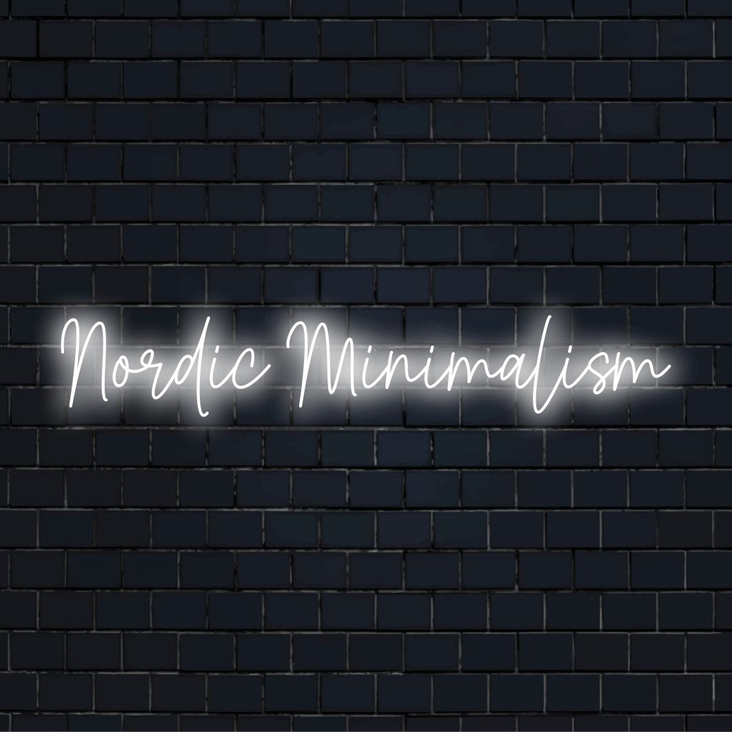 Nordic Minimalism Neon Sign, neon text light on dark brick wall