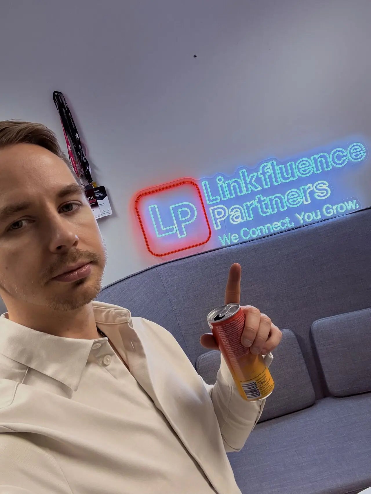 Linkfluence Partners company logo converted into a two-piece LED neon sign for its Helsinki office
