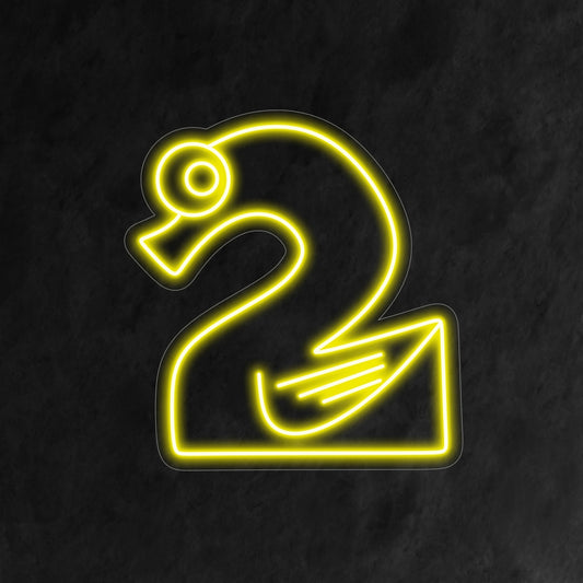 "2nd Birthday Neon Sign" features a charming and cartoonish depiction of the number 2 resembling a swan. Perfect for adding a playful and festive touch to a child's second birthday celebration.