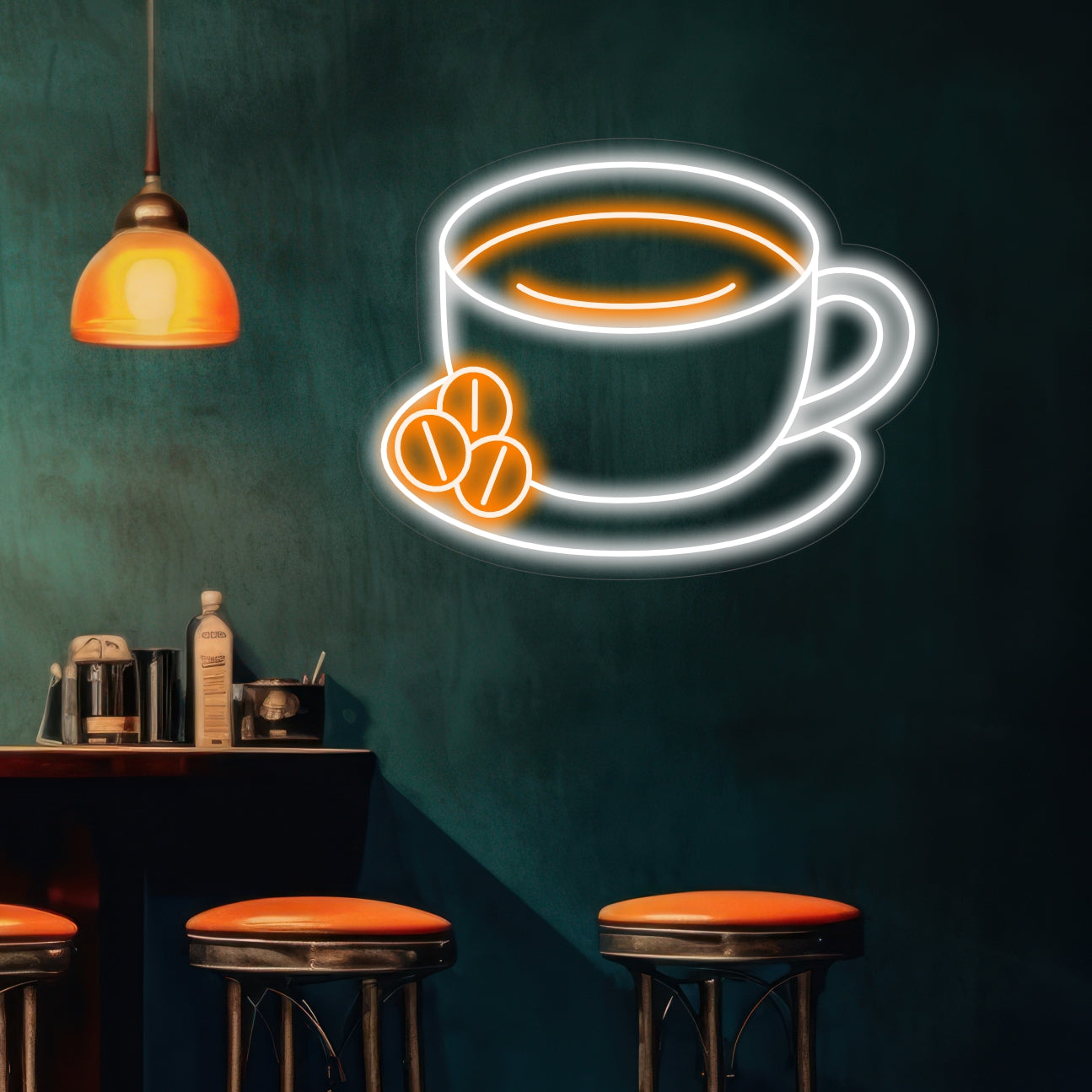 Cup On A Dish With Coffee Neon Sign