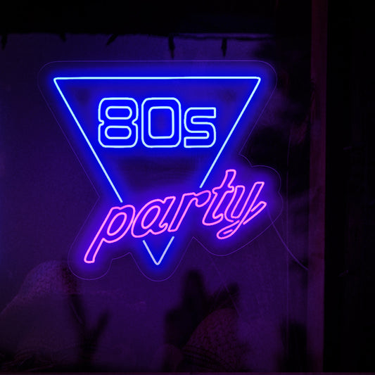 "80s Party Neon Sign" captures the retro essence of the 1980s with bold neon colors and iconic shapes. Transform your space into a nostalgic dance floor with this vibrant neon light, perfect for an energetic 80s-themed party.