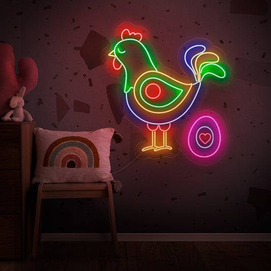 "Abstract Chicken And Egg Neon Sign" - A playful neon light with an abstract depiction of a chicken and egg, infusing humor and modern charm into your living space.
