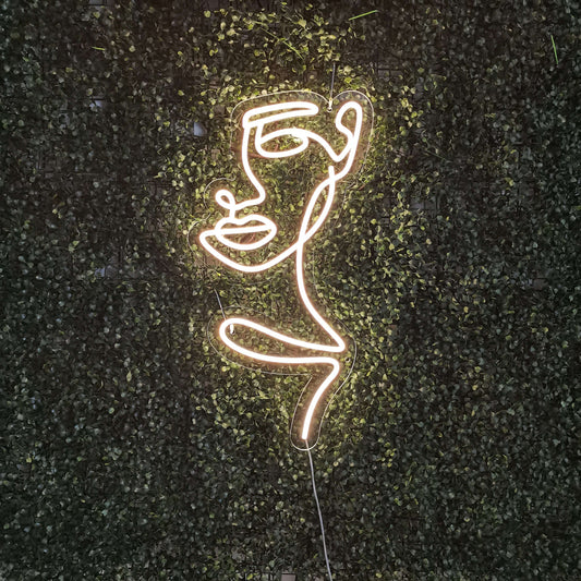 Rosto de mulher abstrato sinal de néon