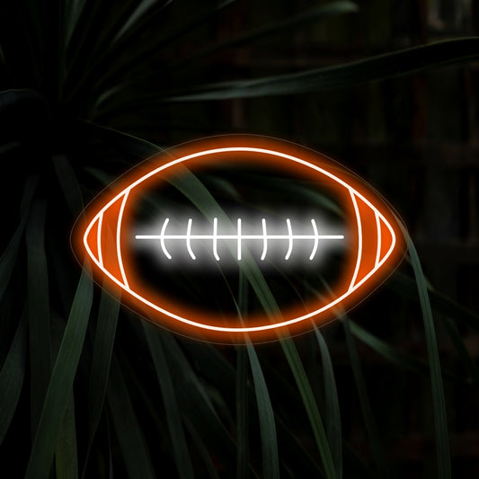 "American Football Ball Neon Sign" - A dynamic neon light featuring the iconic American football ball, adding a sporty and energetic vibe to your game room or sports-themed decor.