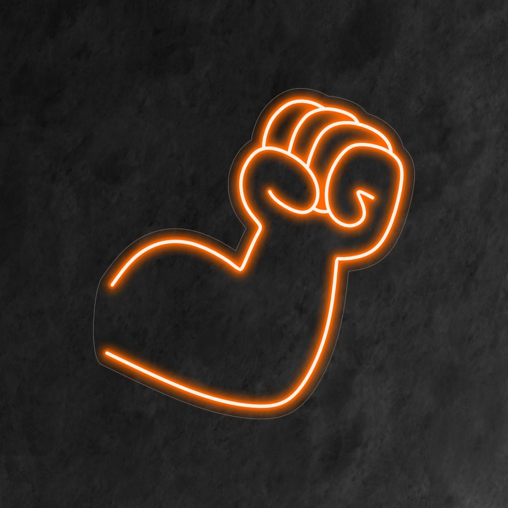 "Arm and Fist Neon Sign" - A powerful neon light featuring the strength and determination of an arm and fist, infusing vigor and motivation into your living space.