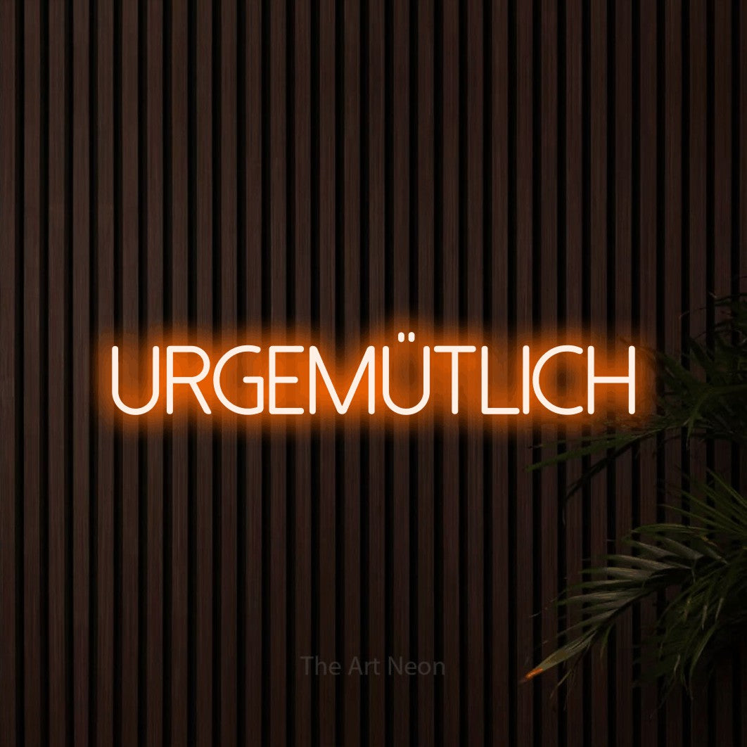 LED neon sign reading “URGEMÜTLICH”, arranged in a single line.