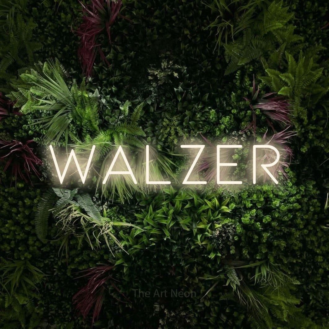 LED neon sign reading “WALZER”, arranged in a single line.