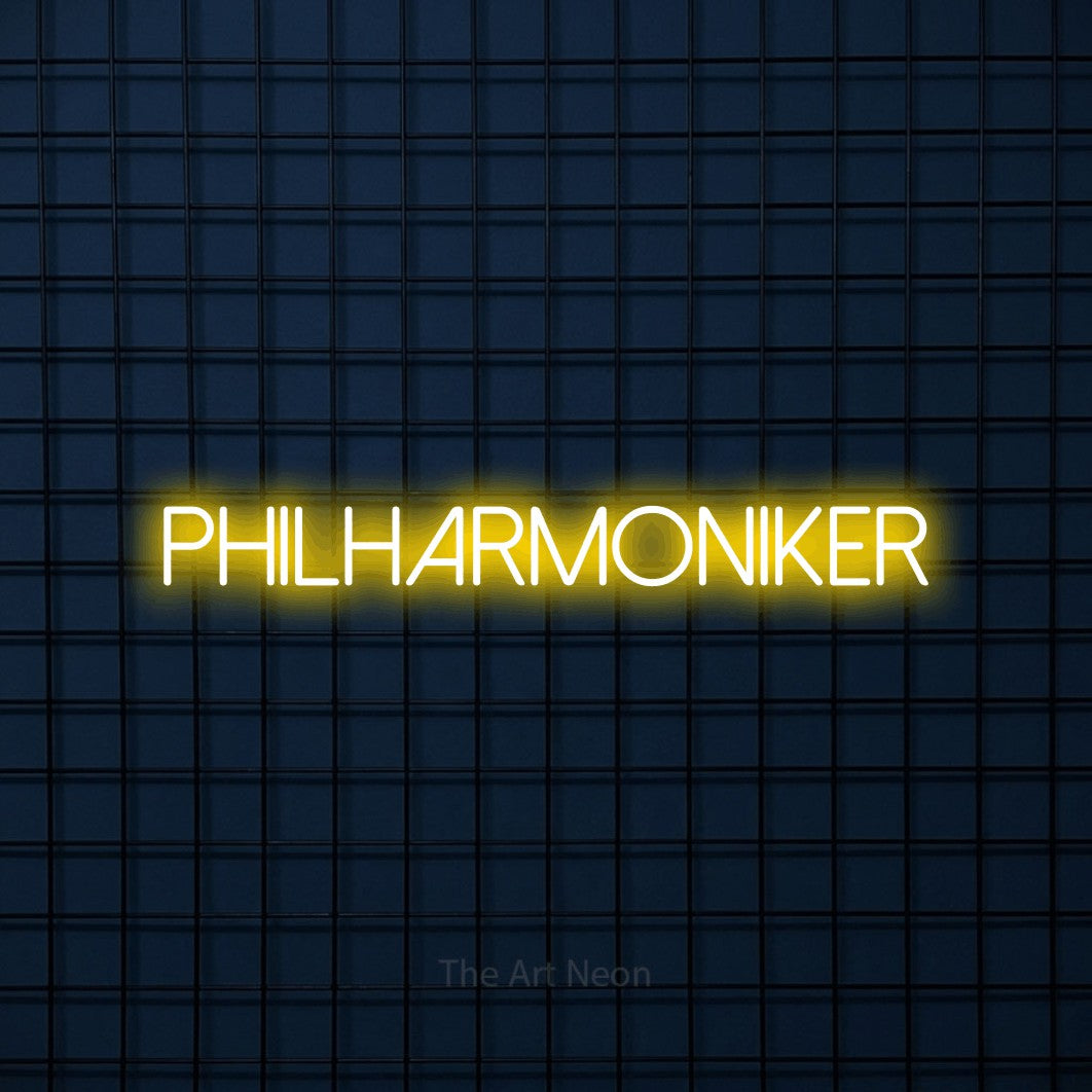 LED neon sign reading “PHILHARMONIKER”, arranged in a single line.