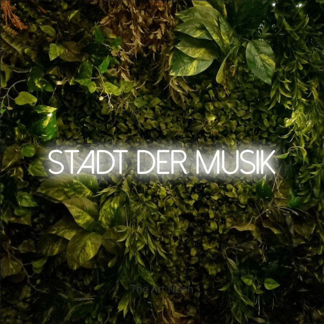 LED neon sign reading “Stadt der Musik”, arranged in a single line.