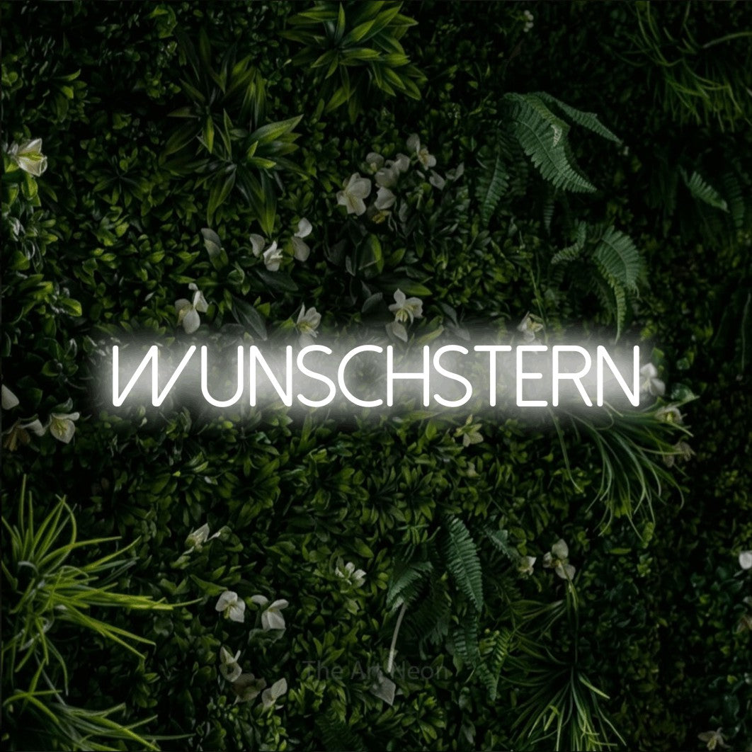 LED neon sign reading “WUNSCHSTERN”, arranged in a single line.