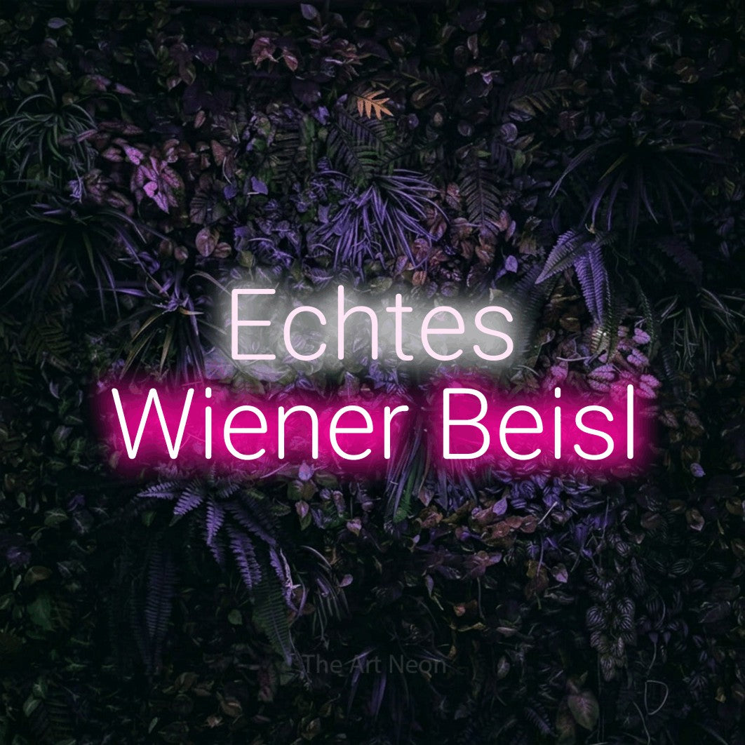 LED neon sign reading “Echtes Wiener Beisl”, arranged in 2 lines.
