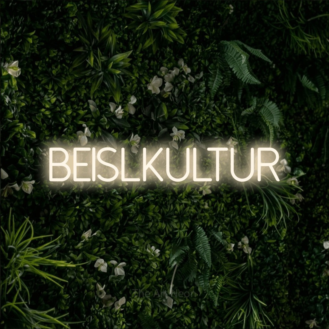 LED neon sign reading “beislkultur”, arranged in a single line.