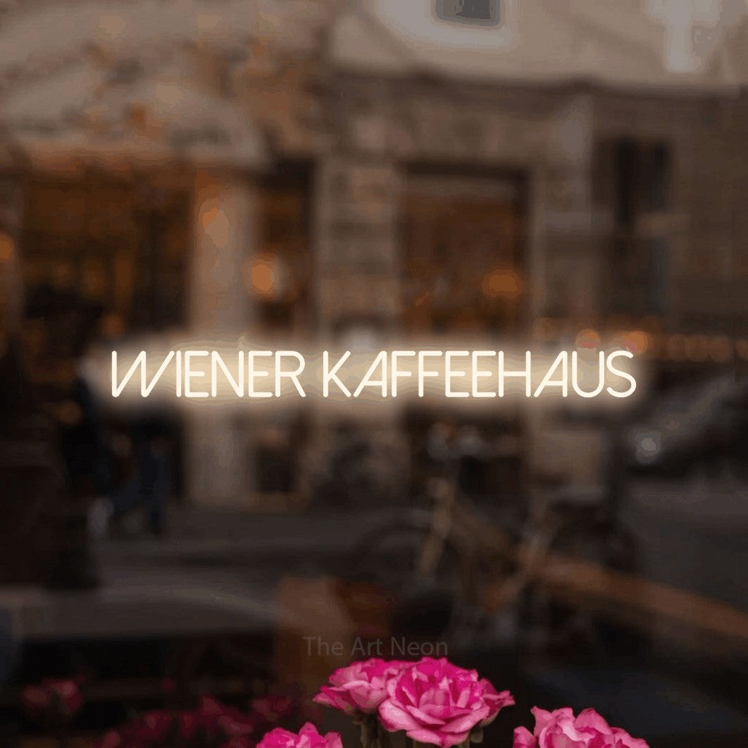 LED neon sign reading “Wiener Kaffeehaus”, arranged in a single line.