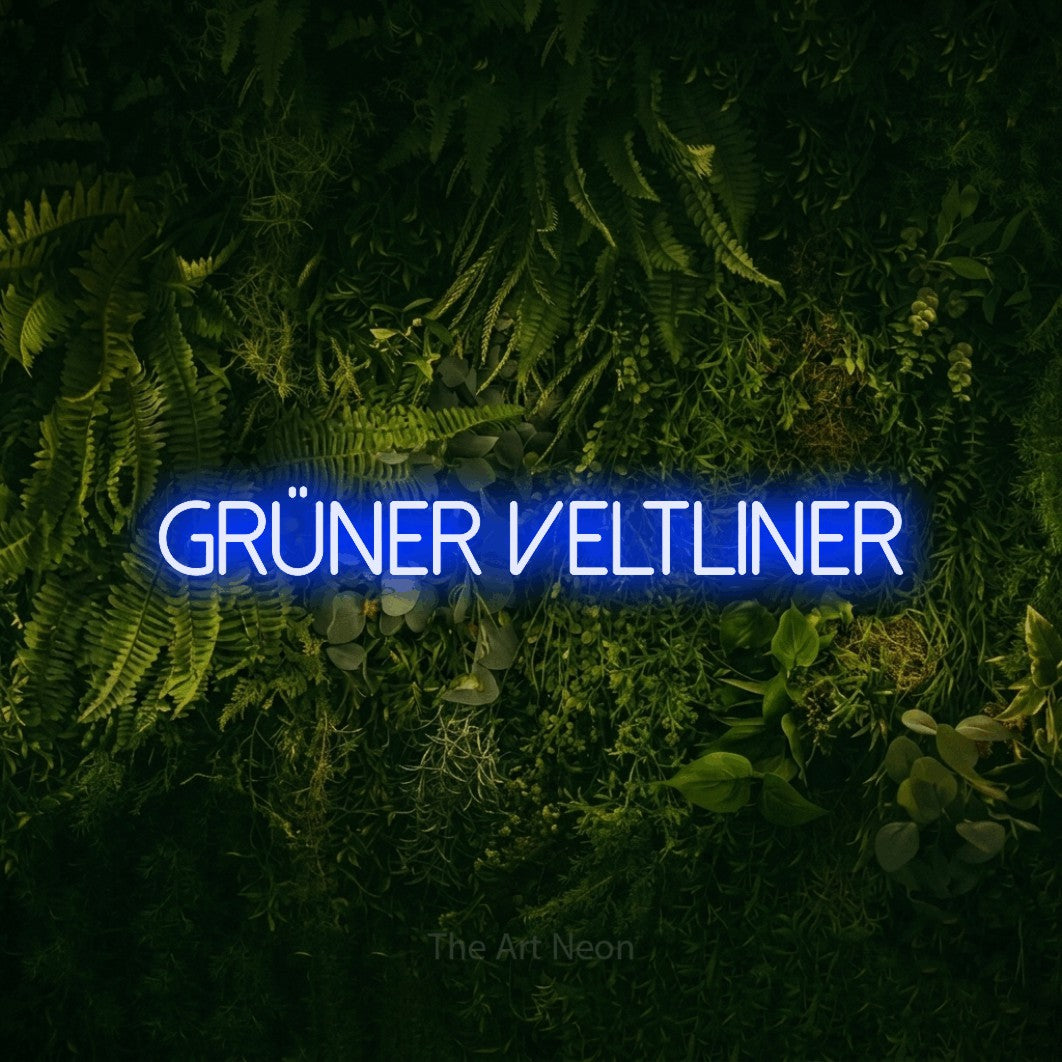 LED neon sign reading “GRÜNER VELTLINER”, arranged in a single line.