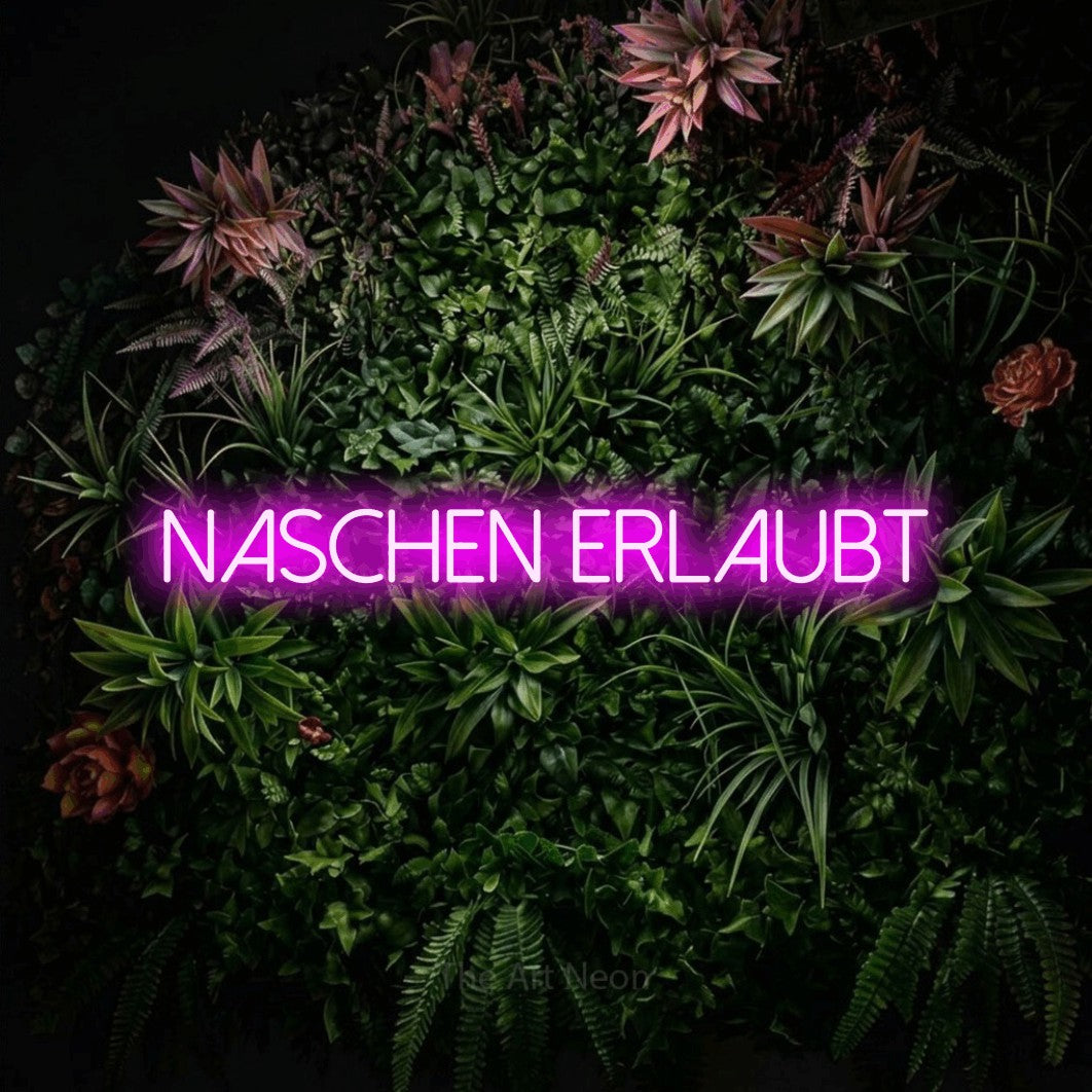LED neon sign reading “Naschen erlaubt”, arranged in a single line.