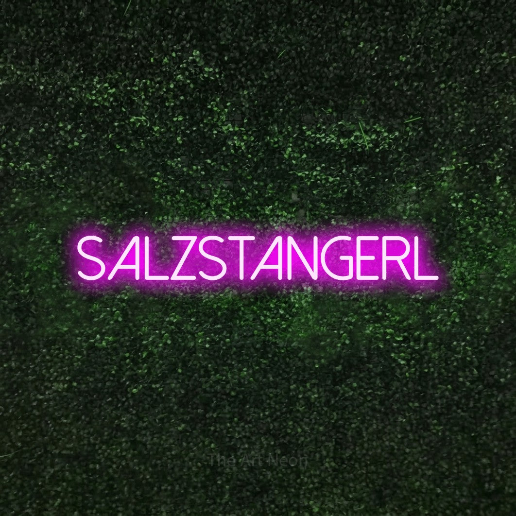 LED neon sign reading “salzstangerl”, arranged in a single line.