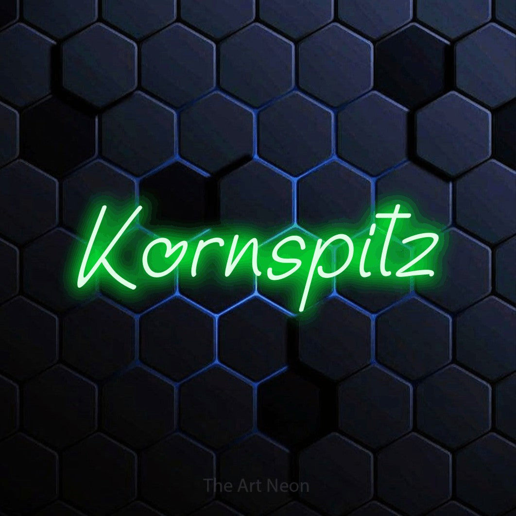 LED neon sign reading “Kornspitz”, arranged in a single line.