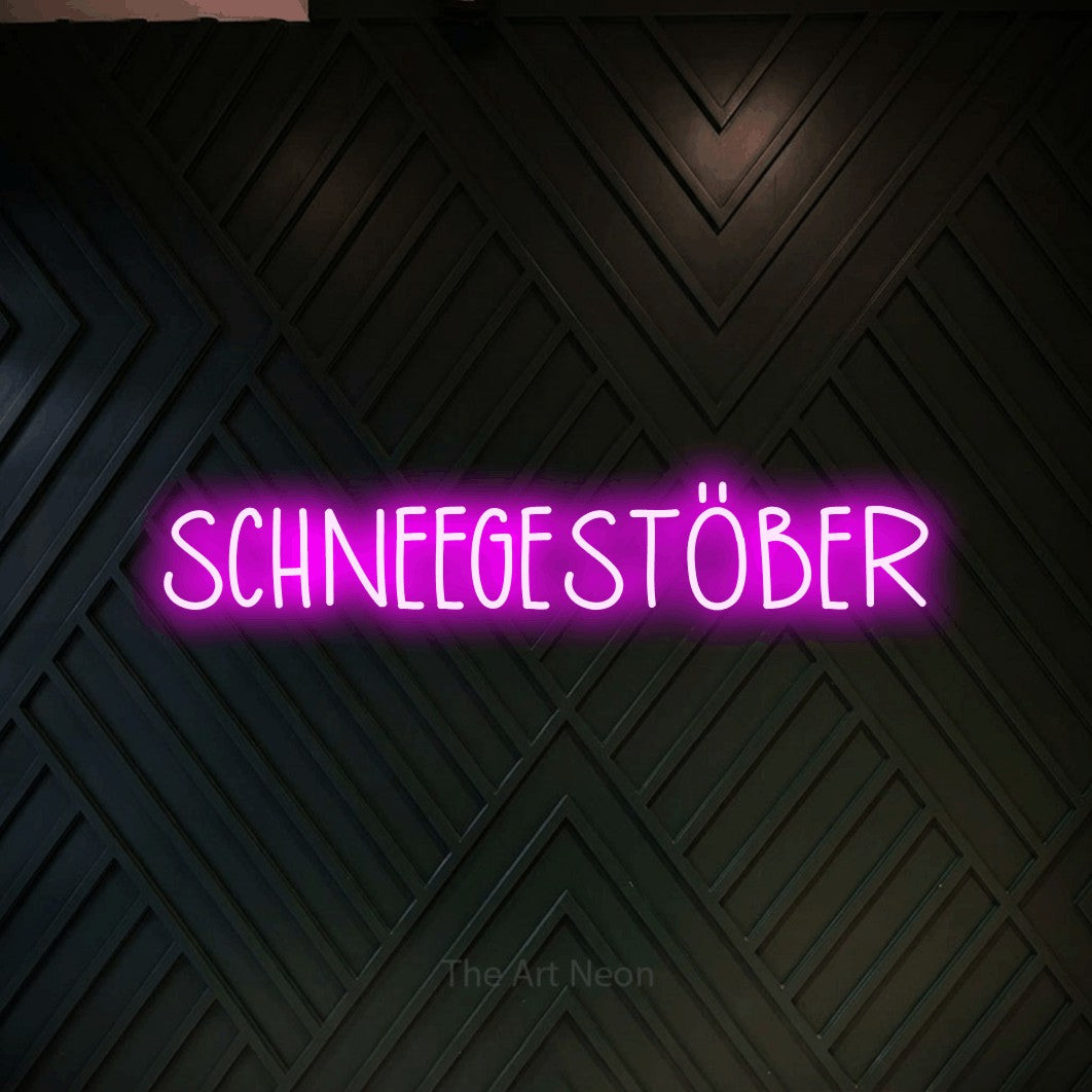 LED neon sign reading “SCHNEEGESTÖBER”, arranged in a single line.