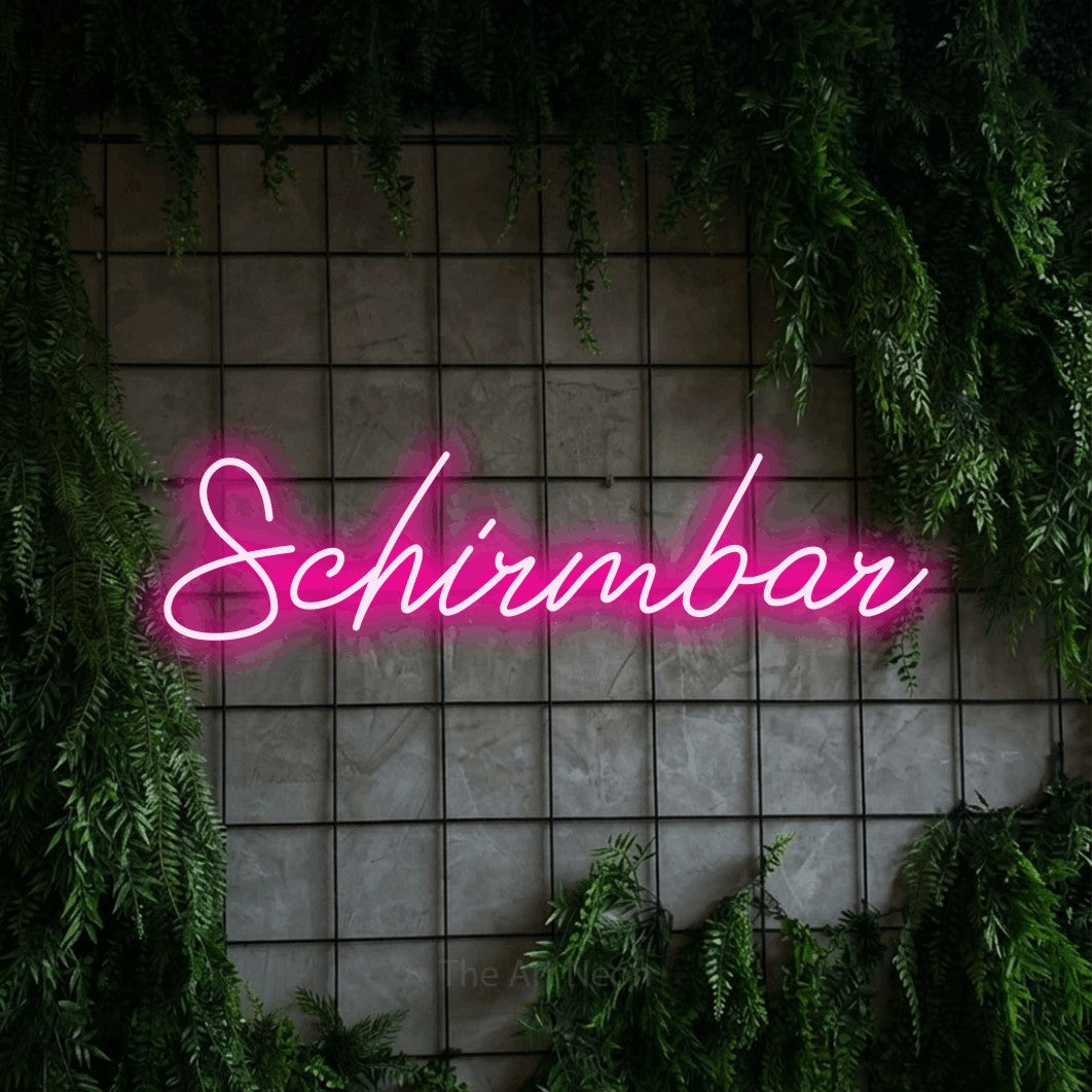 LED neon sign reading “Schirmbar”, arranged in a single line.