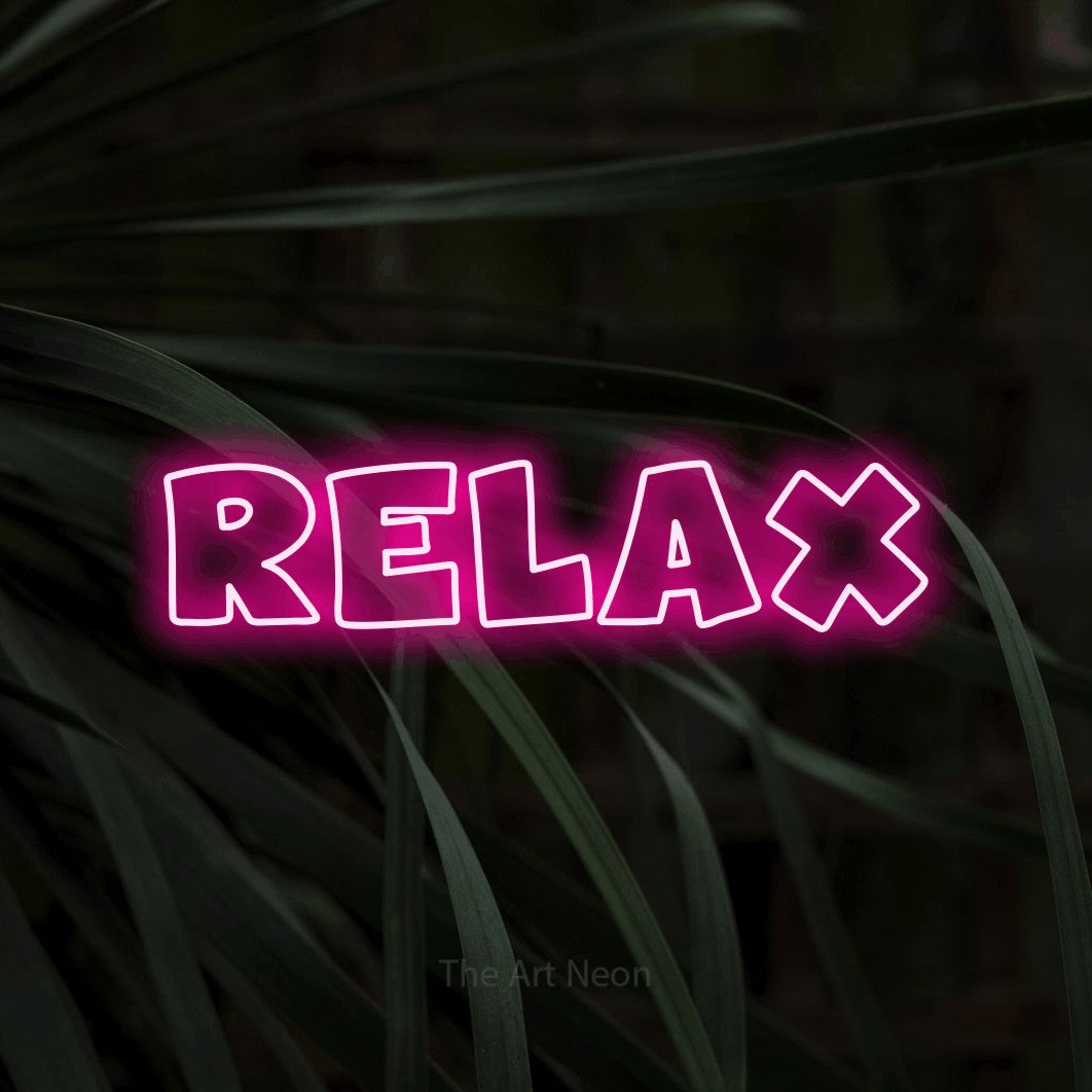 LED neon sign reading “Relax”, arranged in a single line.
