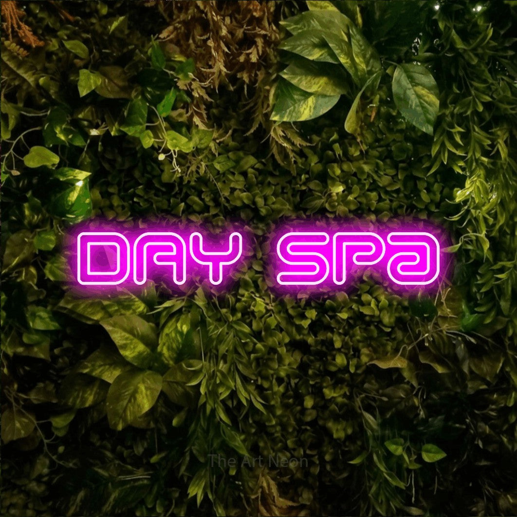 LED neon sign reading “DAY Spa”, arranged in a single line.
