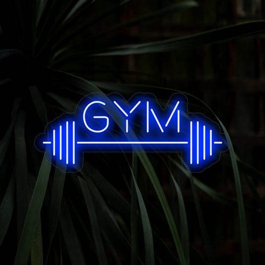 "Barbell and Gym Neon Sign" - A powerful neon light featuring the iconic symbol of a barbell, infusing energy and determination into your fitness space or gym.