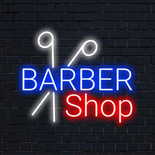 Custom-made LED neon sign for barber shop; sleek, vibrant neon tailoring personalized for your unique aesthetic.